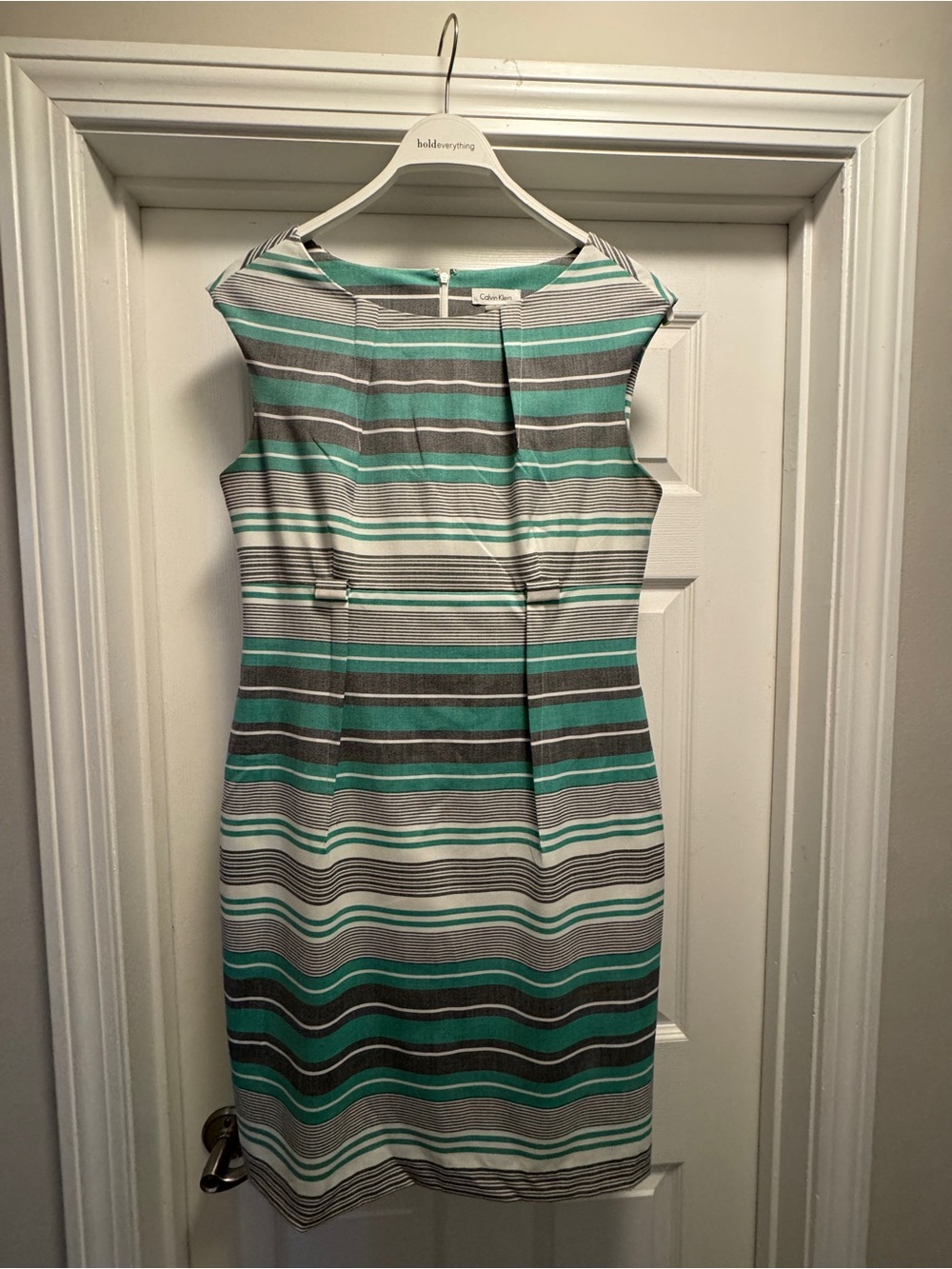 Calvin Klein Sleeveless Striped Sheath Dress in Teal and Gray Size 12